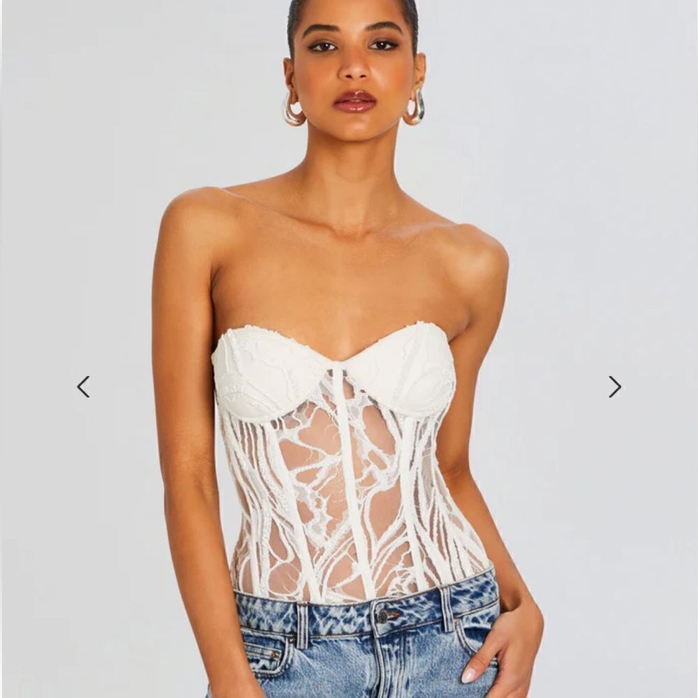 NWT Retrofete Solene Top white lace corset bustier boned camisole $798 Sz L